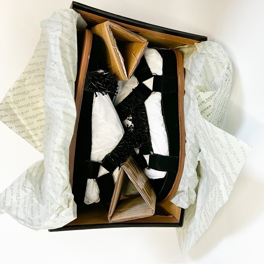 NEW ANTHROPOLOGIE KELSI DAGGER Brooklyn Spark Suede Beaded Black Sandals US 9 - Picture 4 of 4